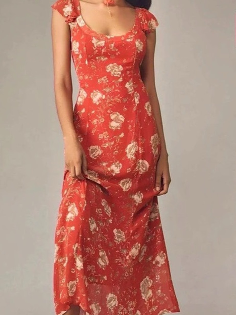 Anthropologie Floral Maxi Dress in Red Size 4